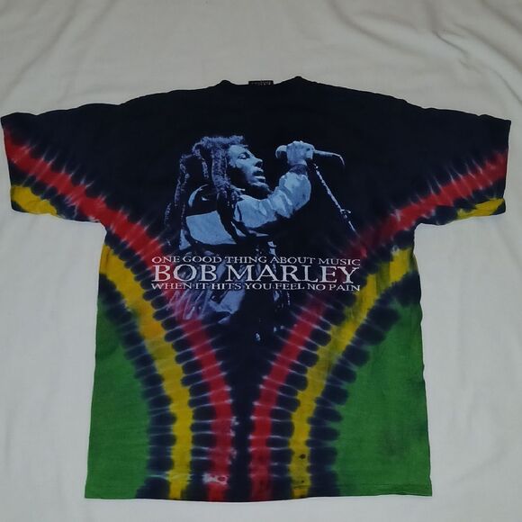 Vintage Zion Rootswear Bob Marley 2000 Red and Blue Tie-Dye Tee - Picture 6 of 6